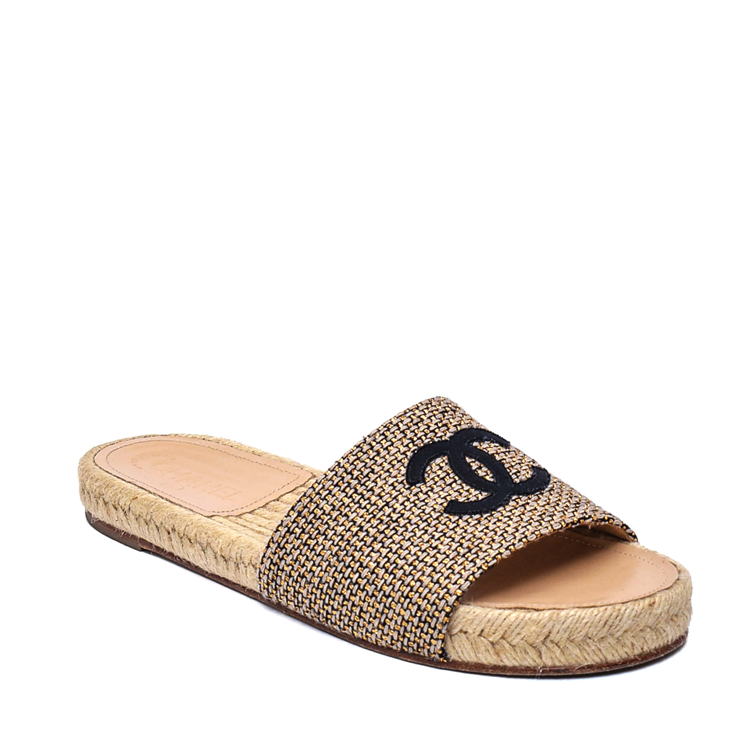 Chanel - Beige&Gold Shiny Knitted CC Sandals